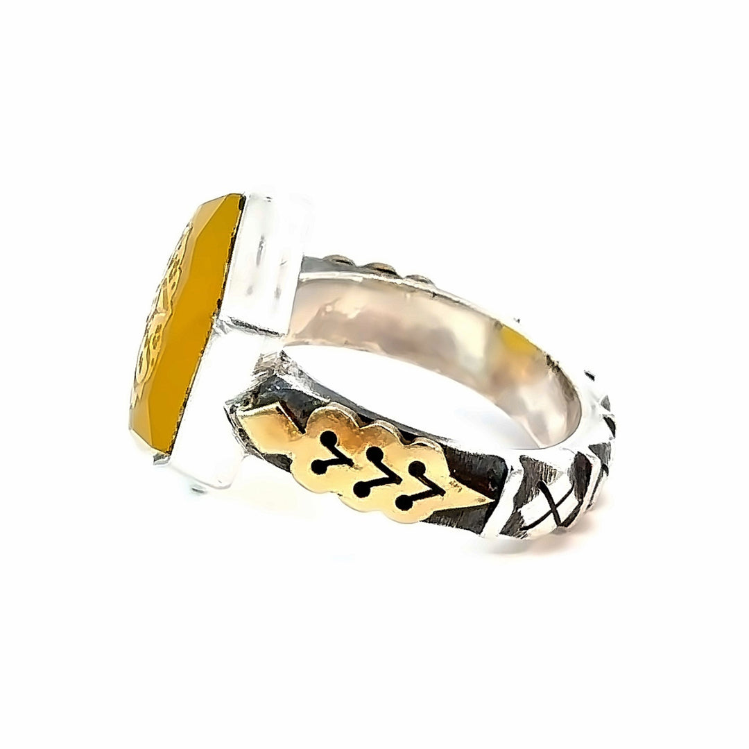 Khorasani Yellow Aqeeq Sterling Silver Ring | US Size 9.5