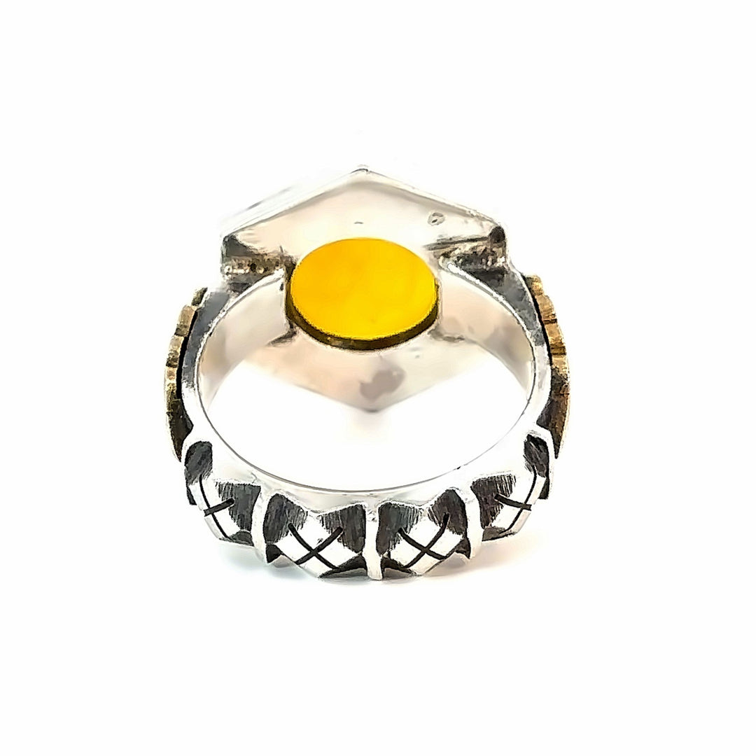 Khorasani Yellow Aqeeq Sterling Silver Ring | US Size 9.5