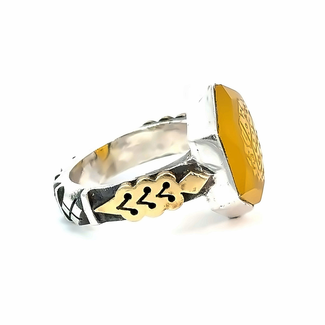 Khorasani Yellow Aqeeq Sterling Silver Ring | US Size 9.5