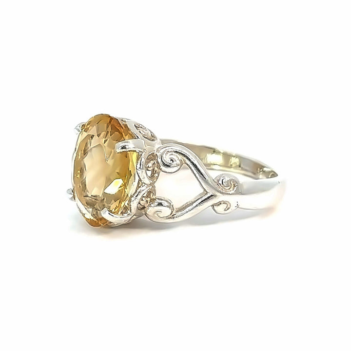 Citrine Oval Diamond Cut Sterling Silver Ring | US Size 8