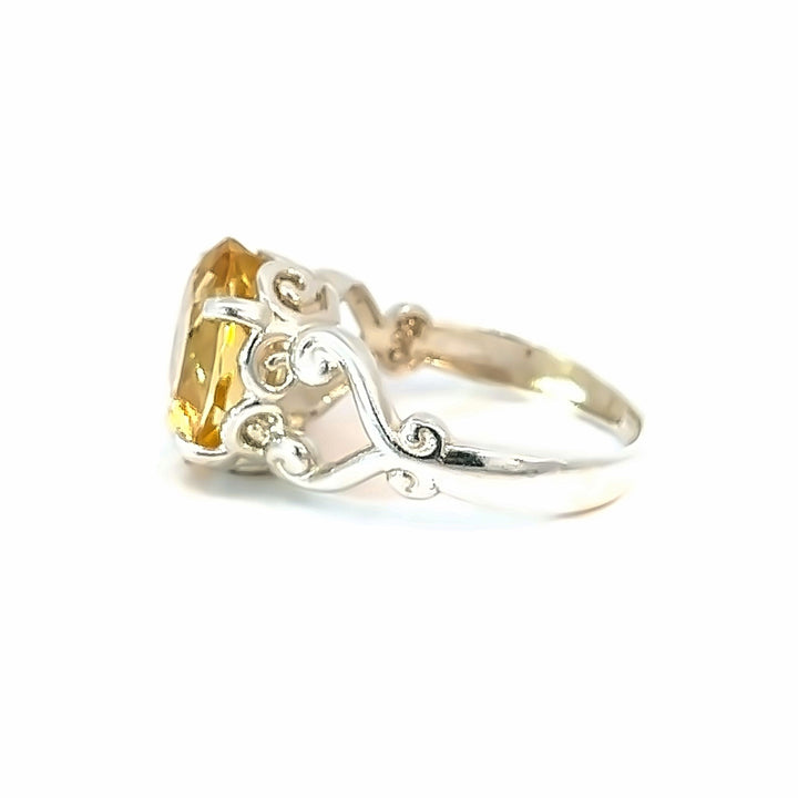 Citrine Oval Diamond Cut Sterling Silver Ring | US Size 8