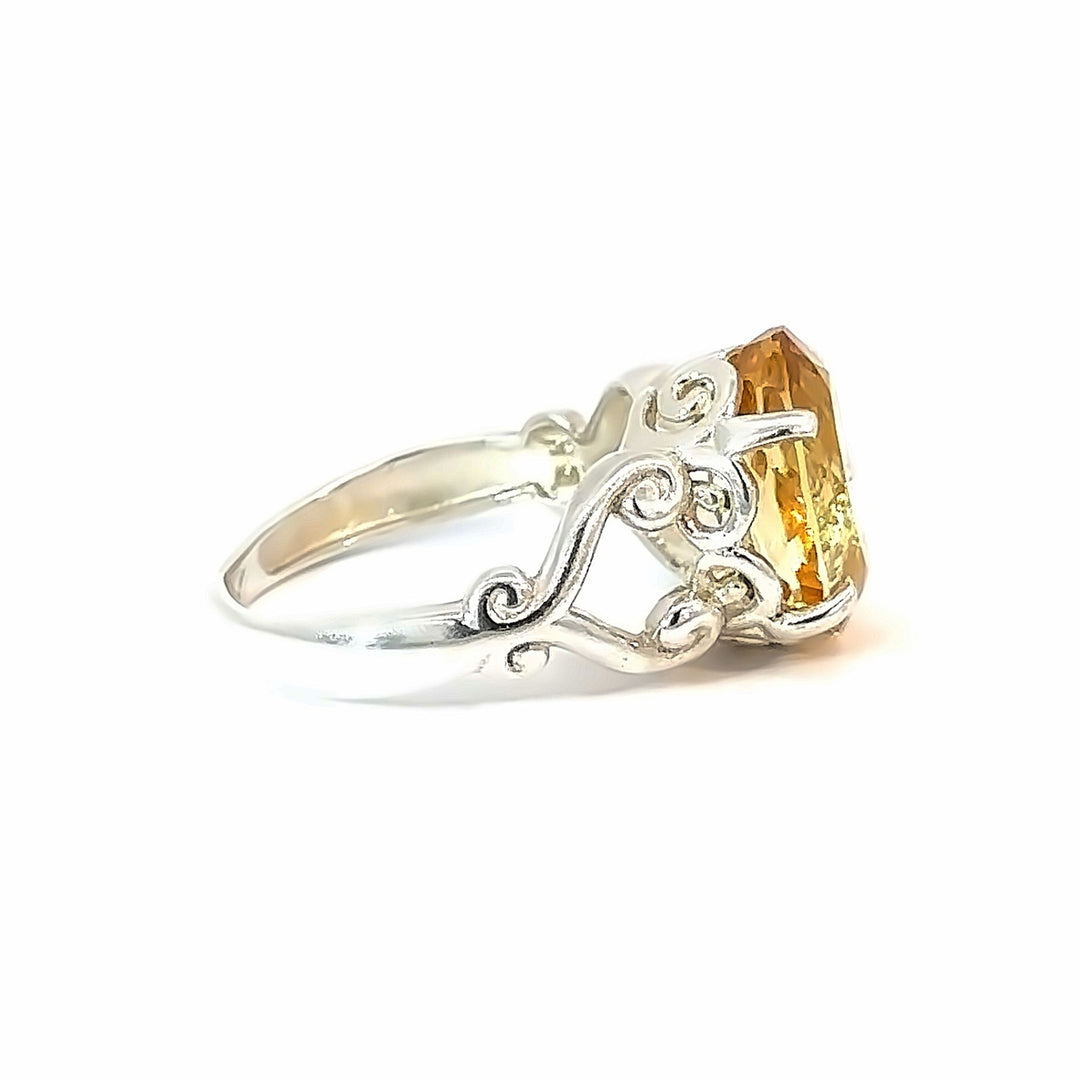 Citrine Oval Diamond Cut Sterling Silver Ring | US Size 8