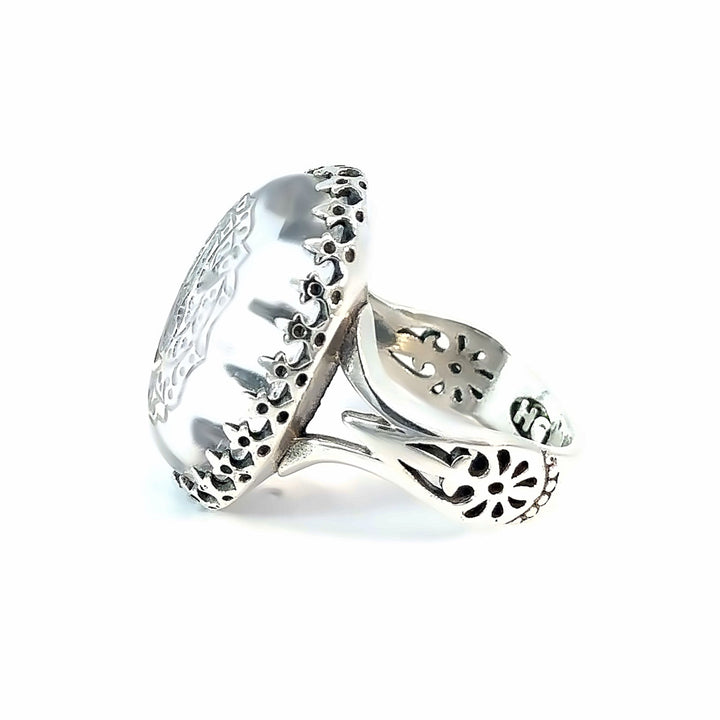 Dur Najaf Sterling Silver Ring | Engraved Ali | US Size 9.5