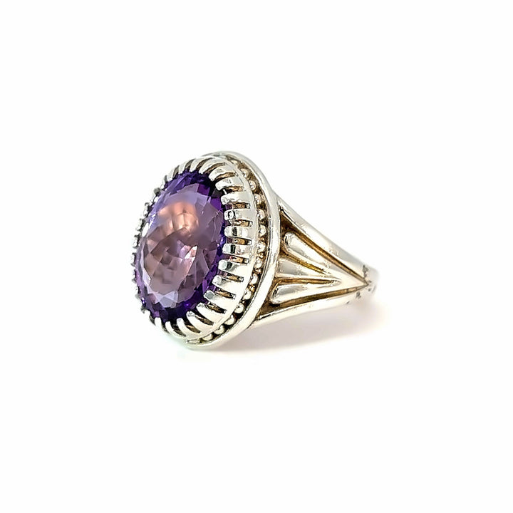 Amethyst Round Bliss Gemstone Sterling Silver Women Ring | US Size 9.5