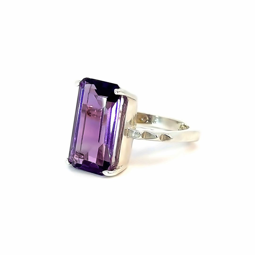 Amethyst Crystal Square Sterling Silver Women Ring | US Size 8