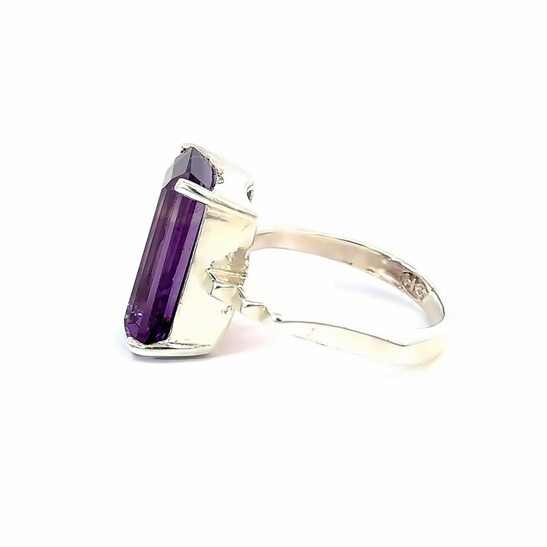 Amethyst Crystal Square Sterling Silver Women Ring | US Size 8