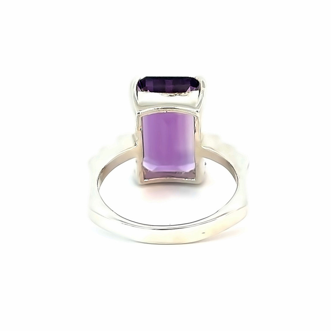 Amethyst Crystal Square Sterling Silver Women Ring | US Size 8
