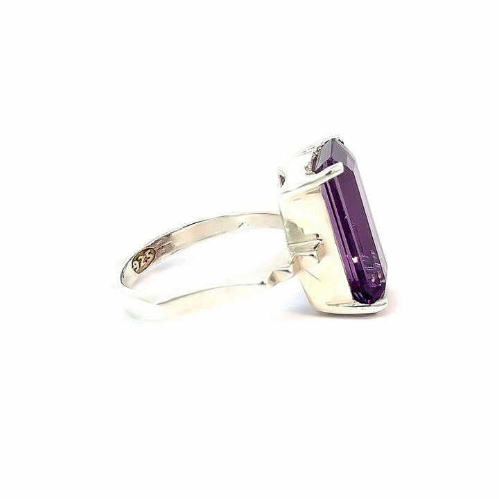 Amethyst Crystal Square Sterling Silver Women Ring | US Size 8