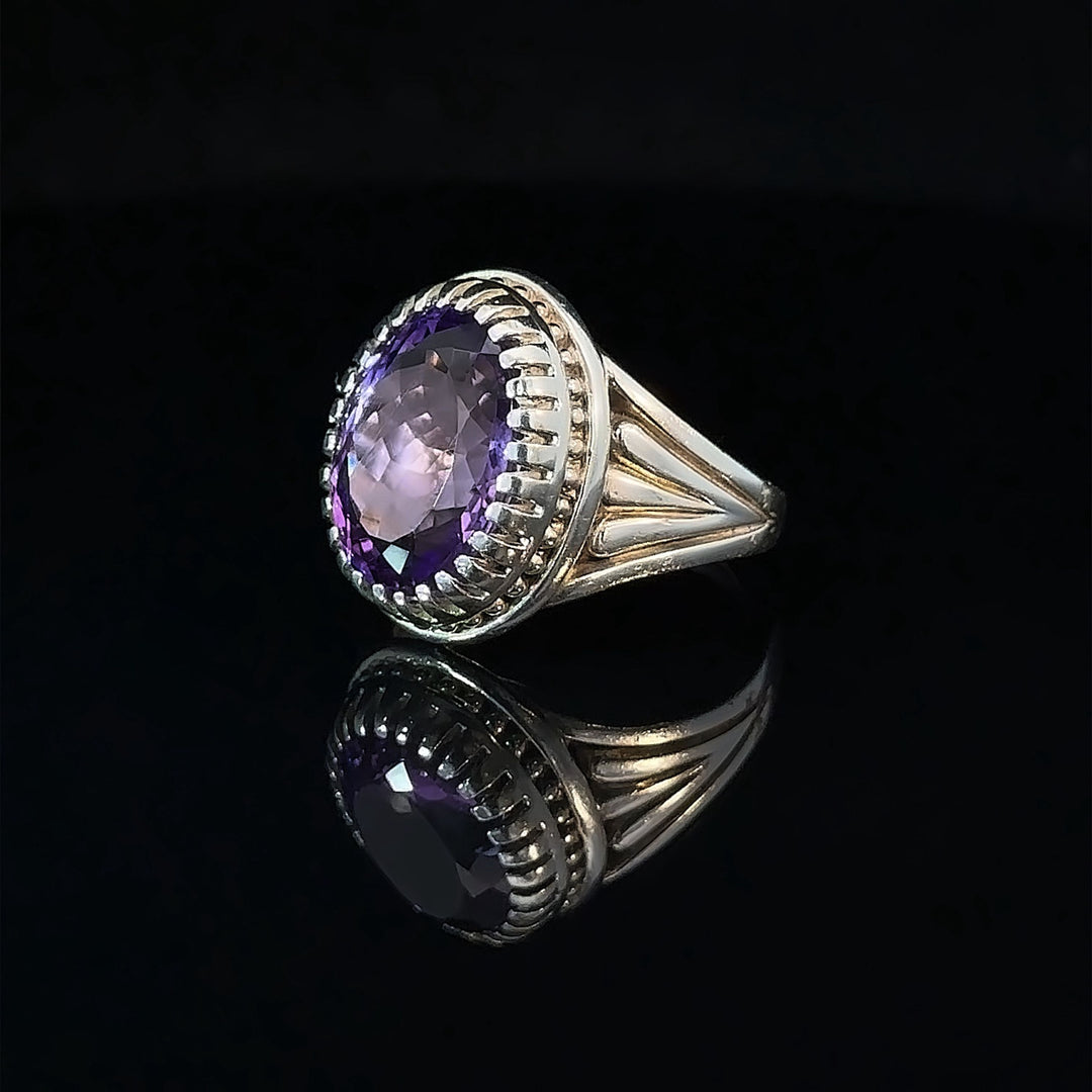 Amethyst Round Bliss Gemstone Sterling Silver Women Ring | US Size 9.5