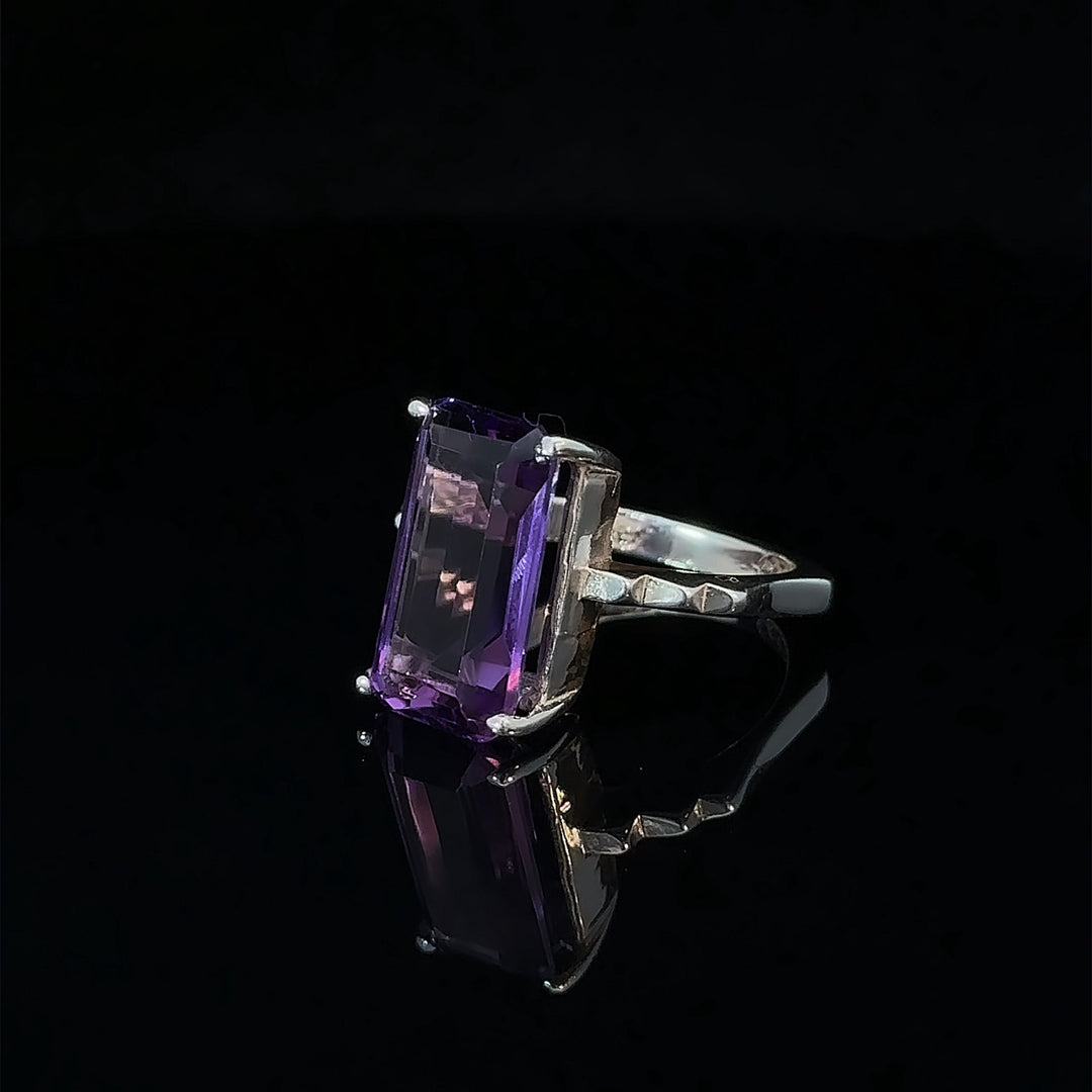 Amethyst Crystal Square Sterling Silver Women Ring | US Size 8