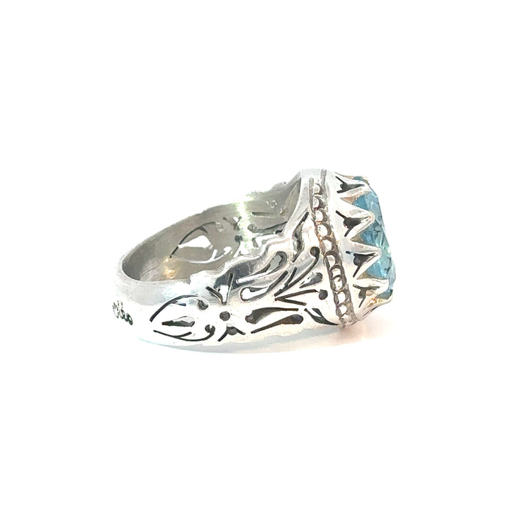 Enchanted Tears Aquamarine Teardrop Men's Sterling Silver Ring | US Size 10.75