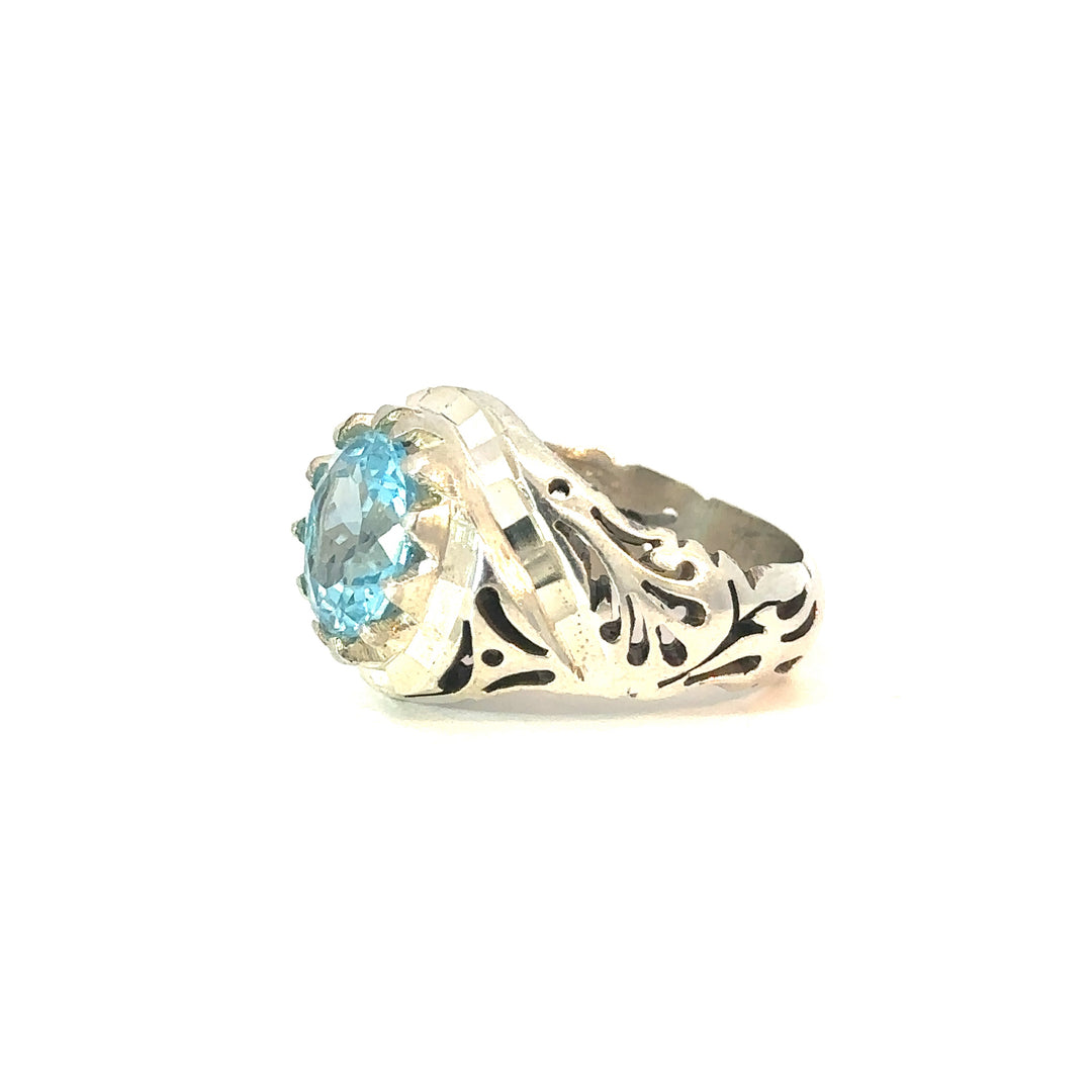Sultan's Reflection Persian Inspired Aquamarine Sterling Silver Men's Ring | US Size 9.5