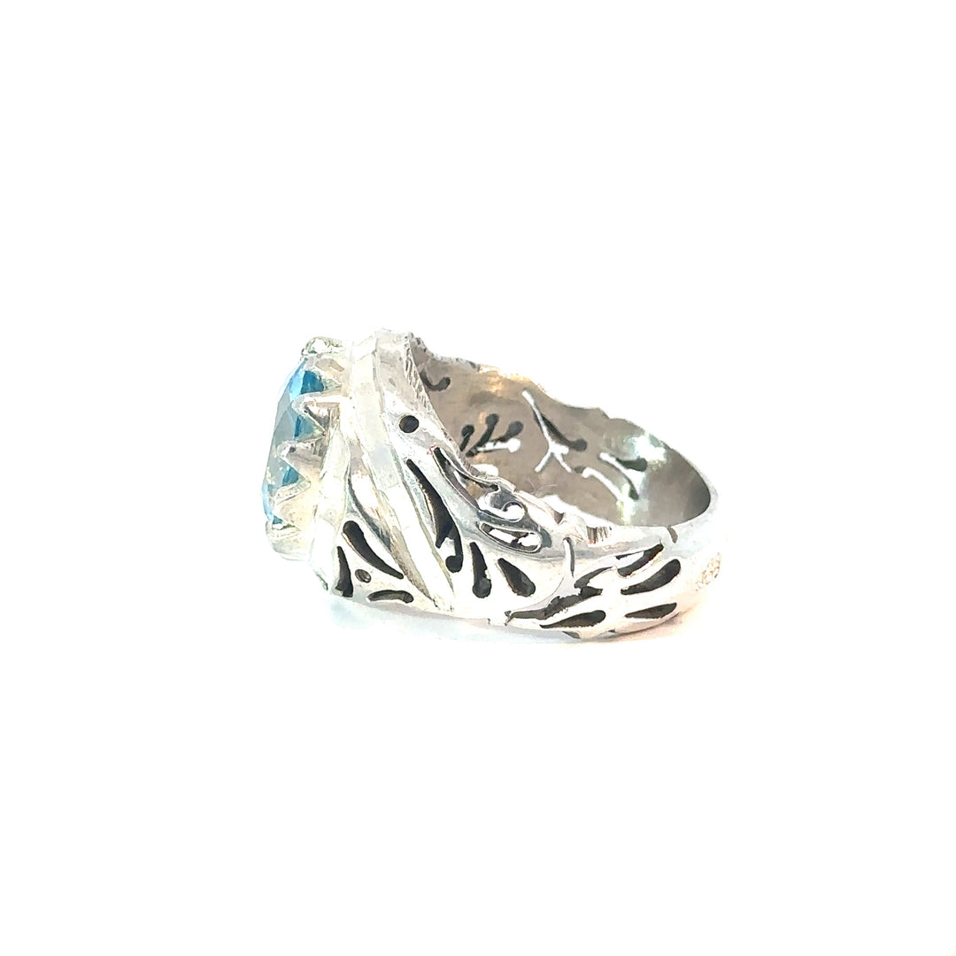 Sultan's Reflection Persian Inspired Aquamarine Sterling Silver Men's Ring | US Size 9.5