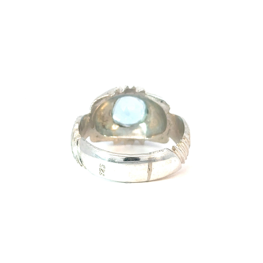 Azure Essence Refined Aquamarine Sterling Silver Men's Ring | US Size 14.5