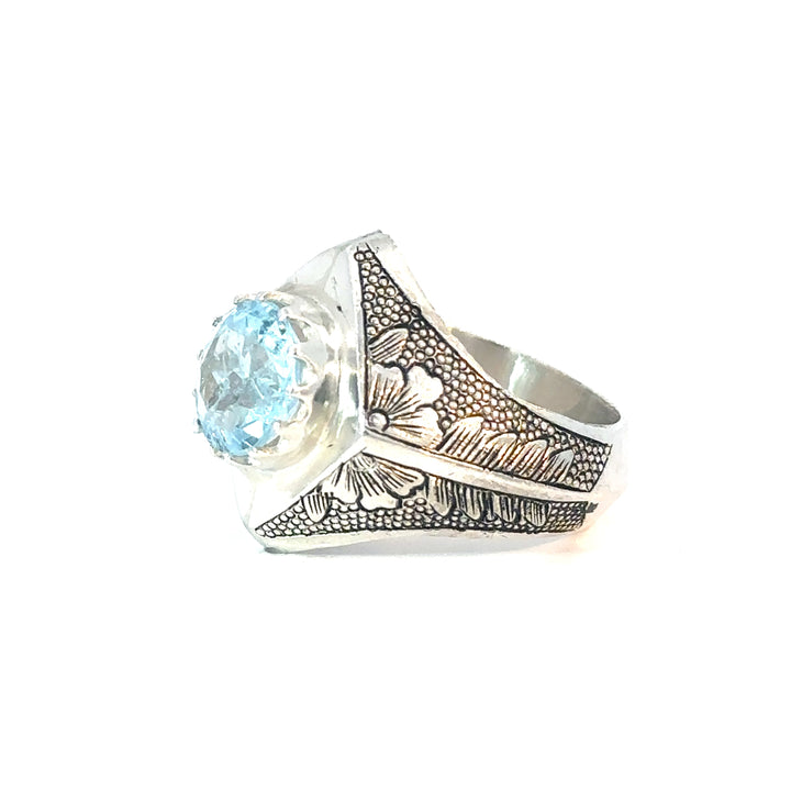 Regal Oasis Persian Aquamarine Sterling Silver Men's Ring | US Size 10.5