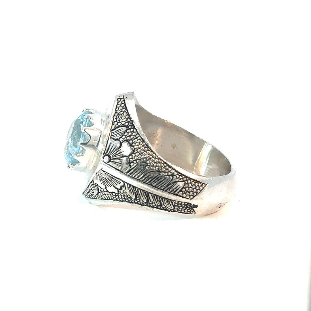 Regal Oasis Persian Aquamarine Sterling Silver Men's Ring | US Size 10.5
