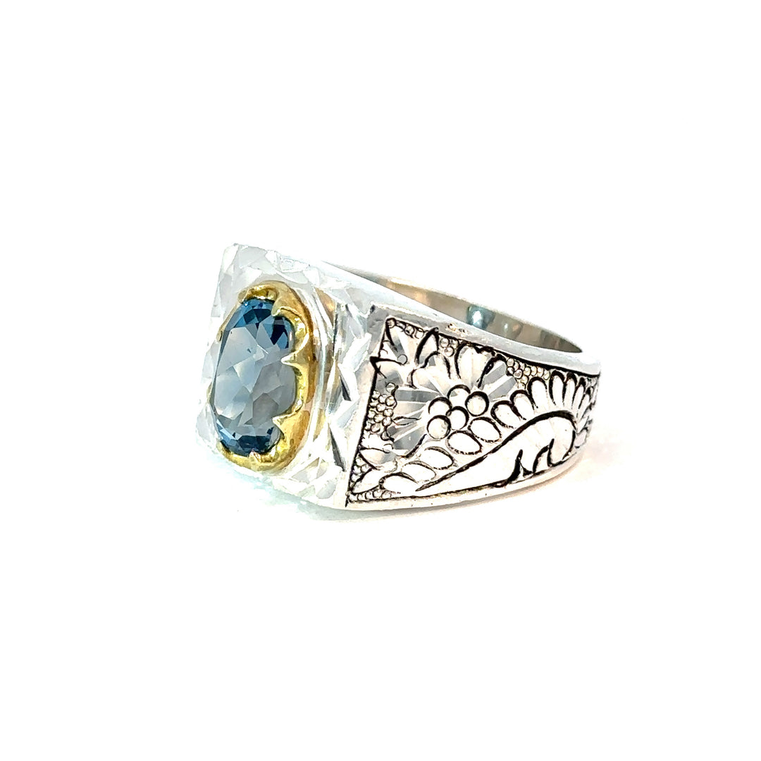Opulent Persian Azure Topaz Sterling Silver Ring | US Size 10