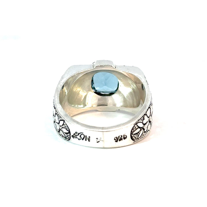 Blissful Blue Topaz Sterling Silver Men Ring | US Size 10