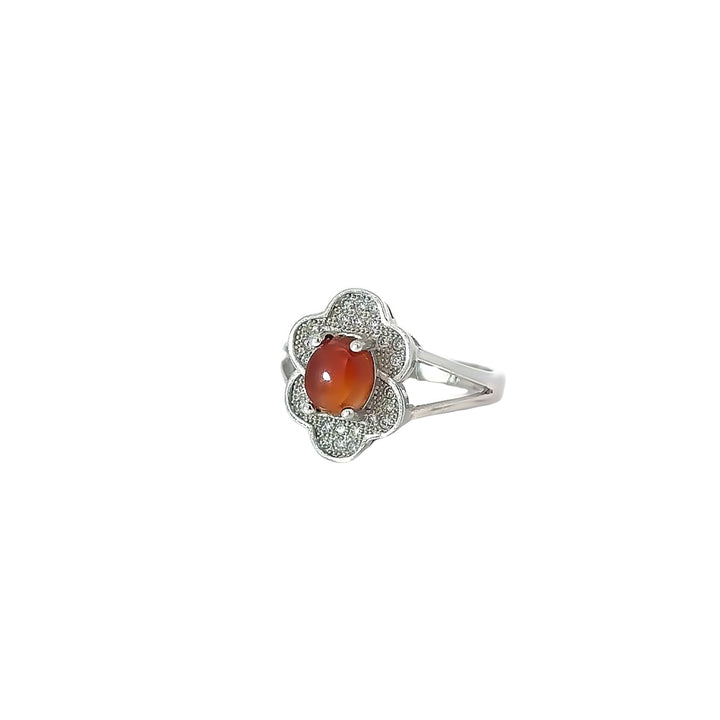 Yemeni Bloom Aqeeq Cubic Zirconia Sterling Silver Women Ring