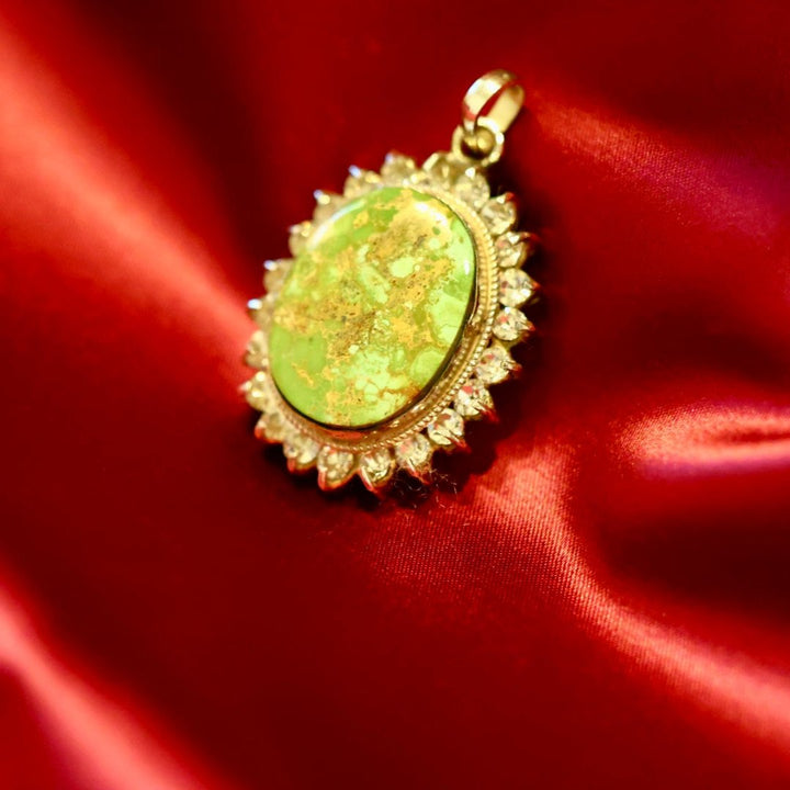 Turquoise (Feroza) Circle Zirconia Sterling Silver Pendant