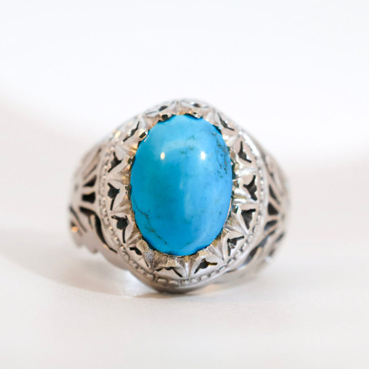 Azrak Al Noor Neyshabur Turquoise (Feroza) Sterling Silver Ring