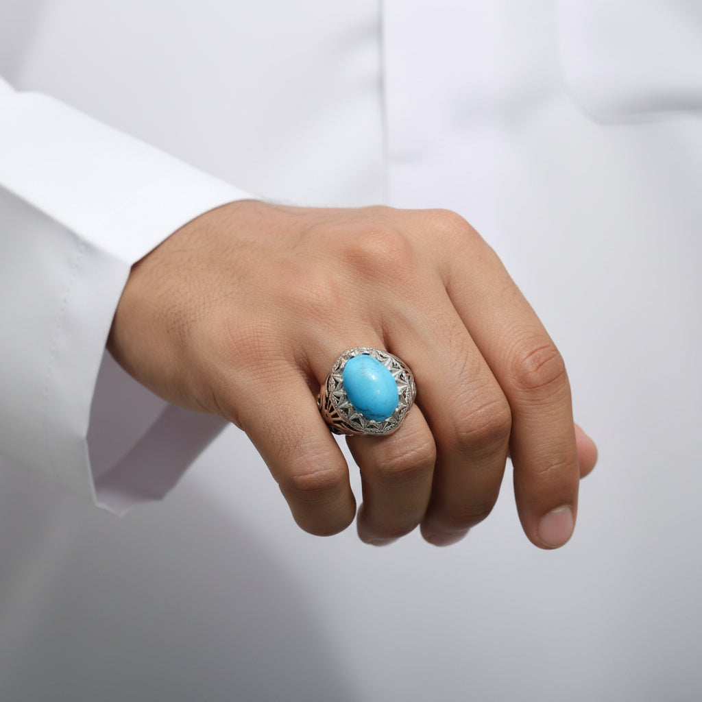 Azrak Al Noor Neyshabur Turquoise (Feroza) Sterling Silver Ring