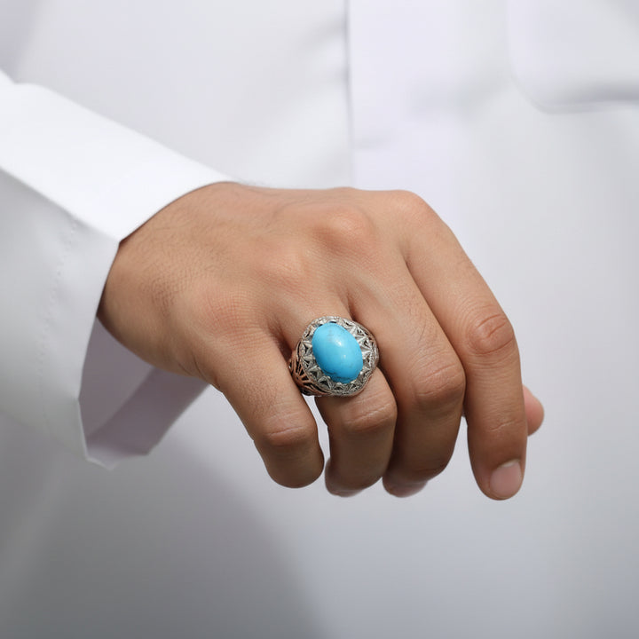 Azrak Al Noor Neyshabur Turquoise (Feroza) Sterling Silver Ring
