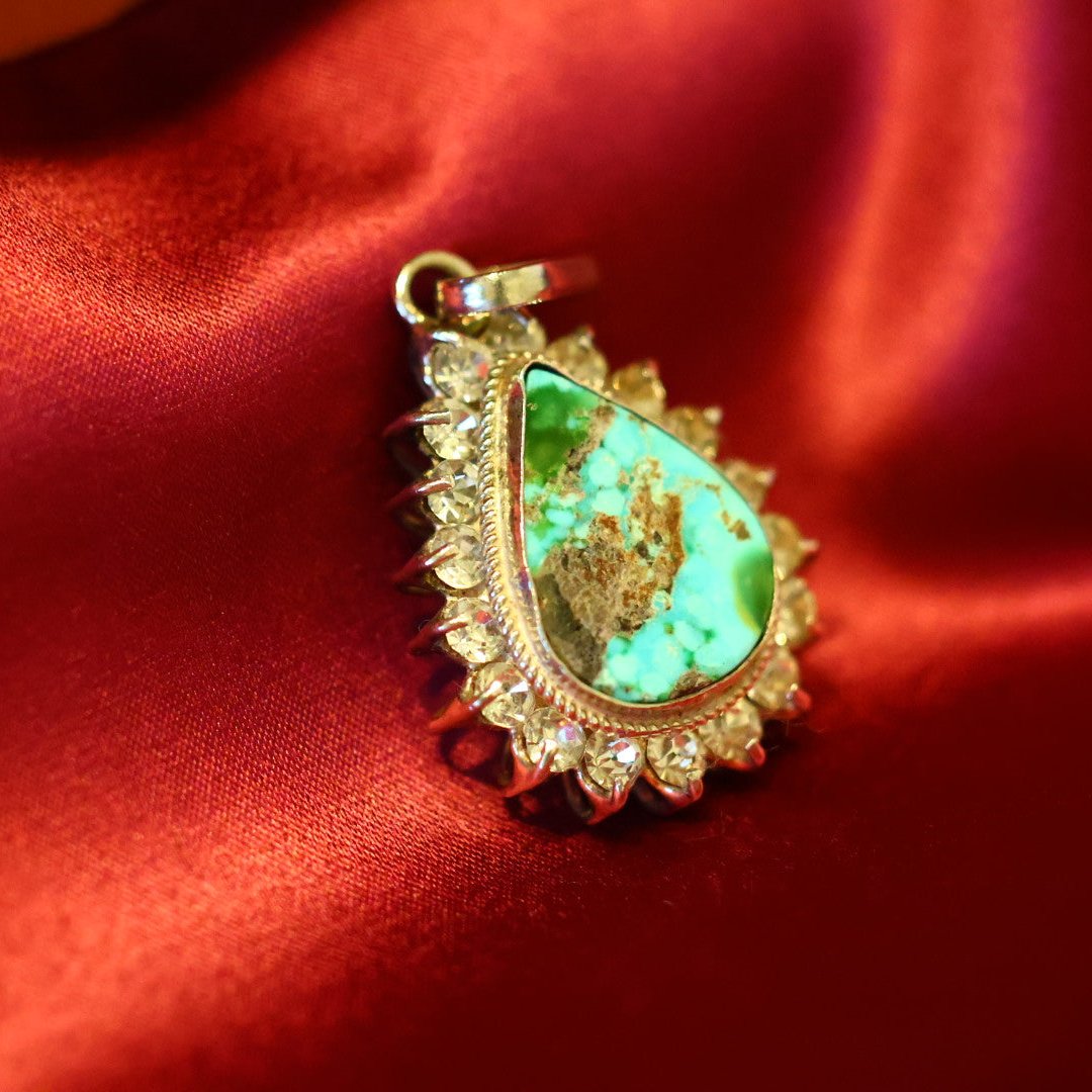 Ocean Mist Turquoise (Feroza) Zirconia Sterling Silver Pendant