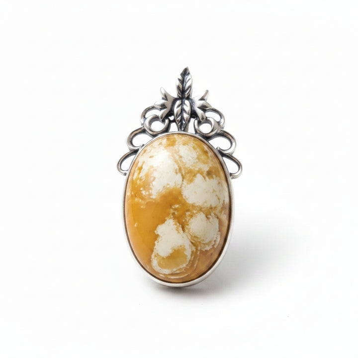 Anbar Al-Hilal – Ornate Polish Amber Sterling Silver Pendant