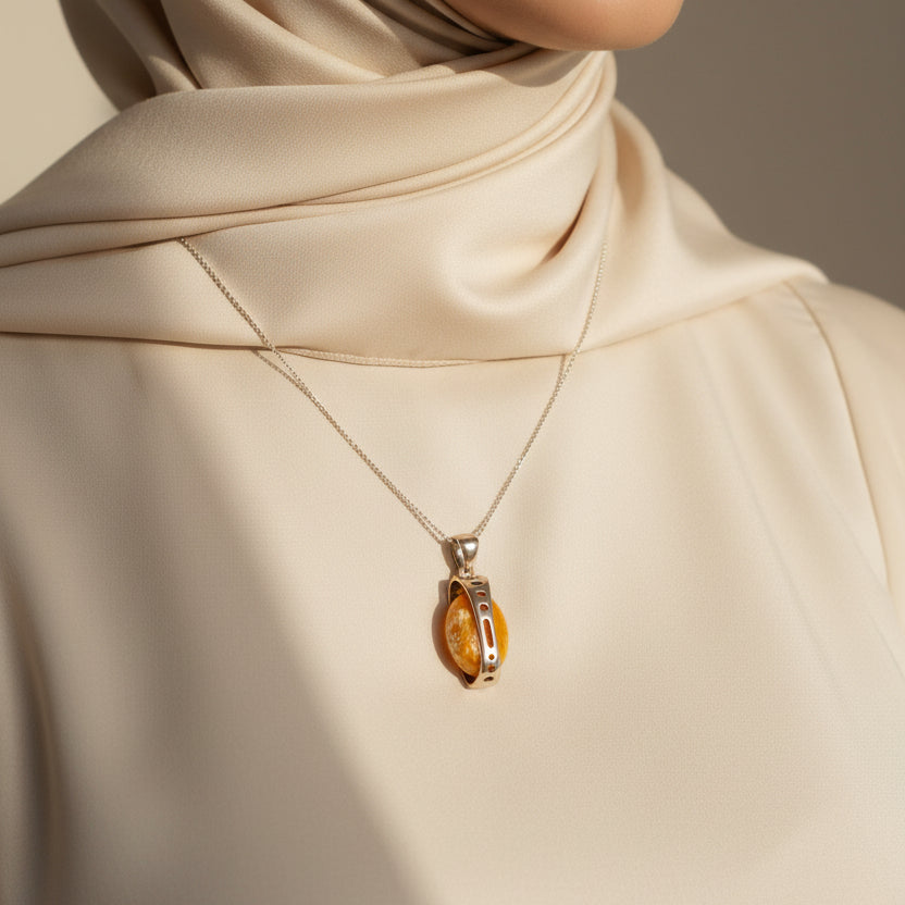Jinan Baltic Amber Sterling Silver Pendant