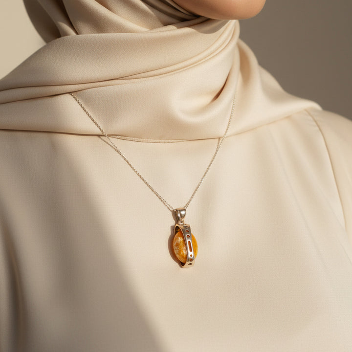 Jinan Baltic Amber Sterling Silver Pendant