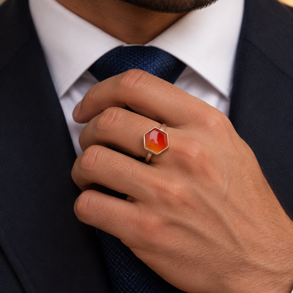 Fiery Dawn Yemeni Aqeeq Sterling Silver Ring