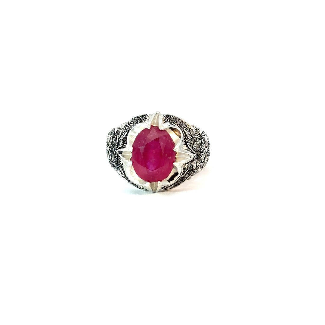 Harmony in Ruby Oval Shape Sterling Silver Ring | US Size 10