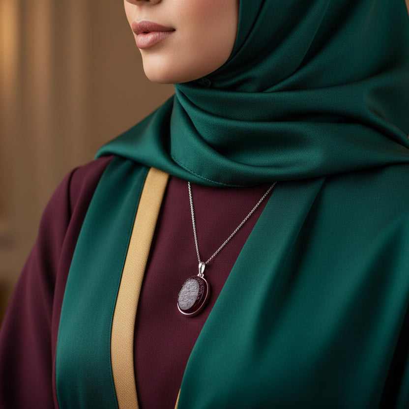 Yemeni Aqeeq Sterling Silver Pendant Engraved Naad Ali