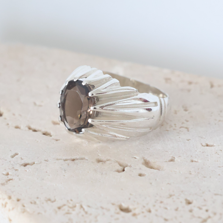Smoky Quartz Diamond-Cut Ring in Sterling Silver