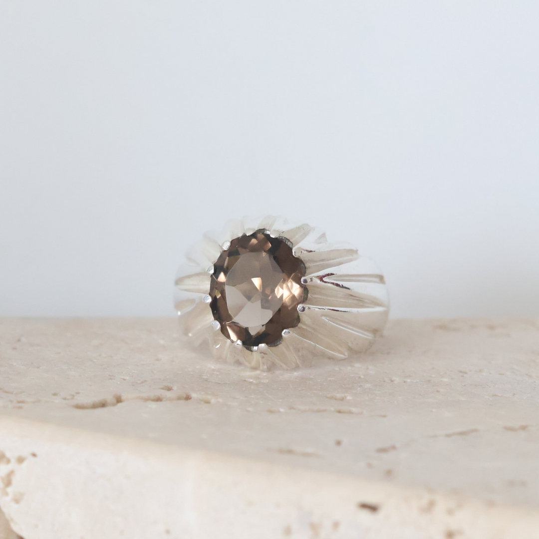 Smoky Quartz Diamond-Cut Ring in Sterling Silver