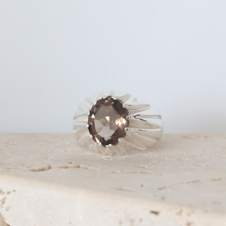 Smoky Quartz Diamond-Cut Ring in Sterling Silver