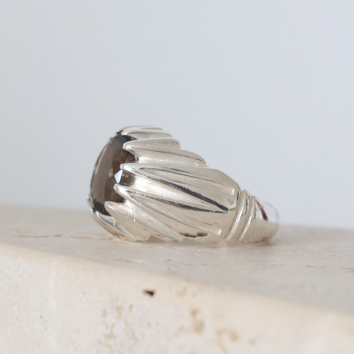 Smoky Quartz Diamond-Cut Ring in Sterling Silver