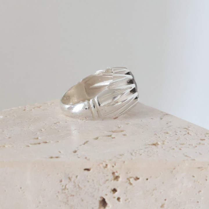 Smoky Quartz Diamond-Cut Ring in Sterling Silver