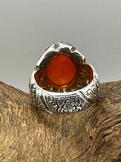 Enchanting Red Yemeni Agate (عقيق) (Aqeeq) Ring: Timeless Elegance and Spiritual Energy | Size 11