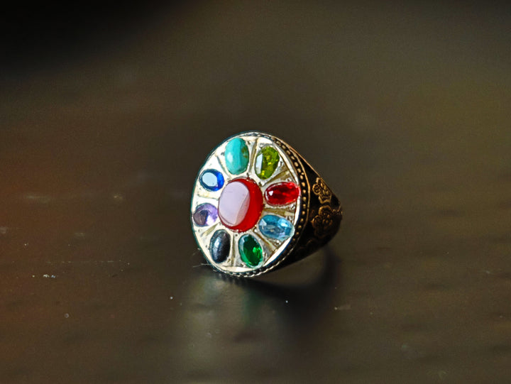 Wisdom Ring | Men's 9 Gemstone Sterling Silver Ring