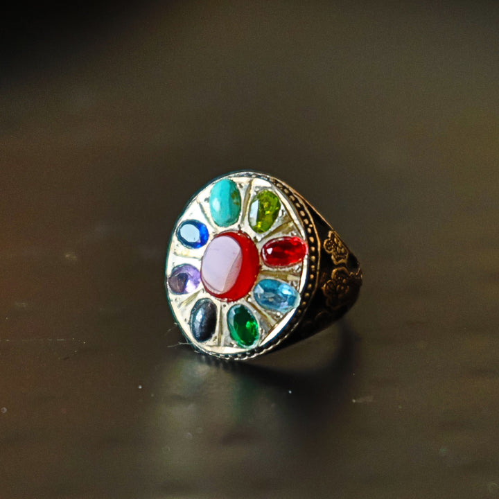 Wisdom Ring | Men's 9 Gemstone Sterling Silver Ring