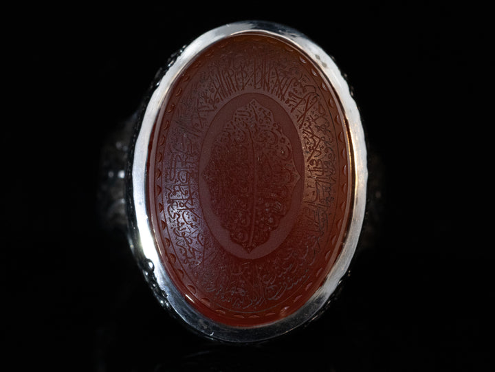 Khorasani Aqeeq Sterling Silver Oval Shape Ring | US Size 11