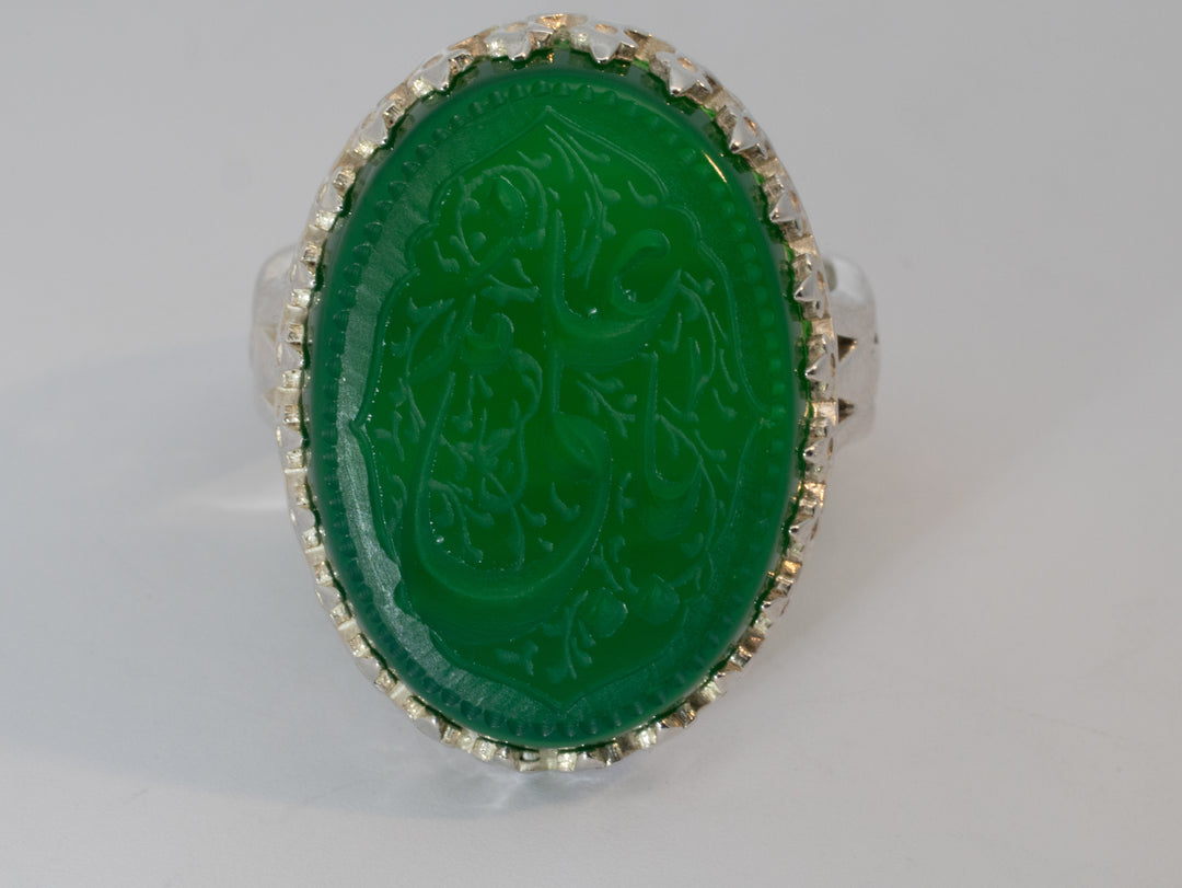 Khorasani Aqeeq Green Sterling Silver Ring - Ali | US Size 10