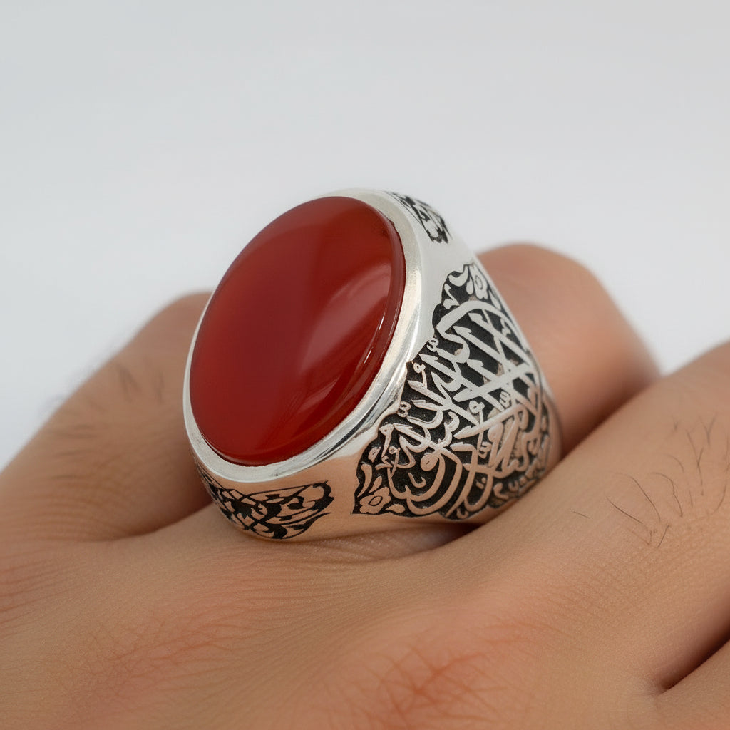 Asad Al Iman Yemeni Aqeeq (Agate) Sterling Silver Ring