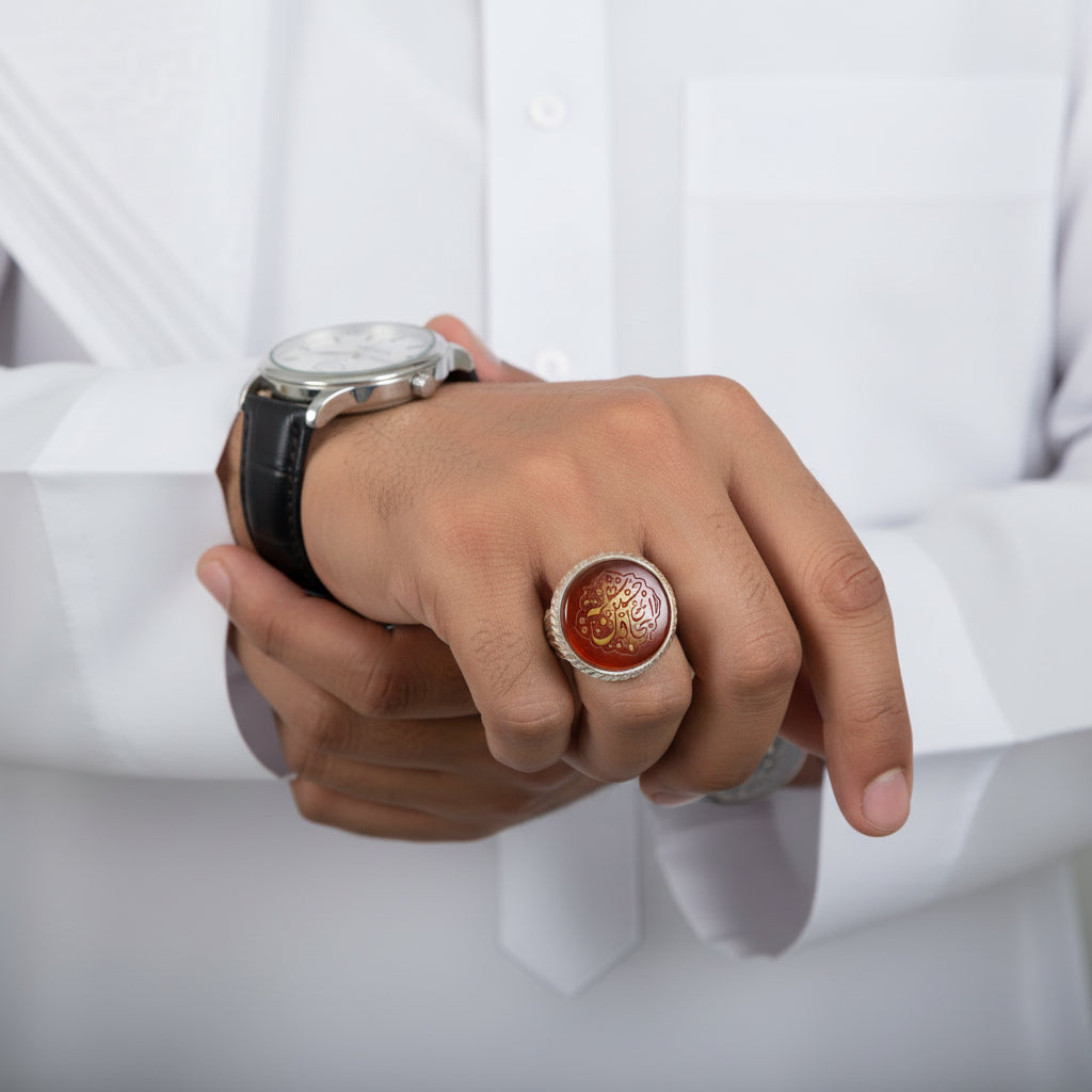 Safinat Al-Hussein Yemeni Aqeeq Sterling Silver Ring