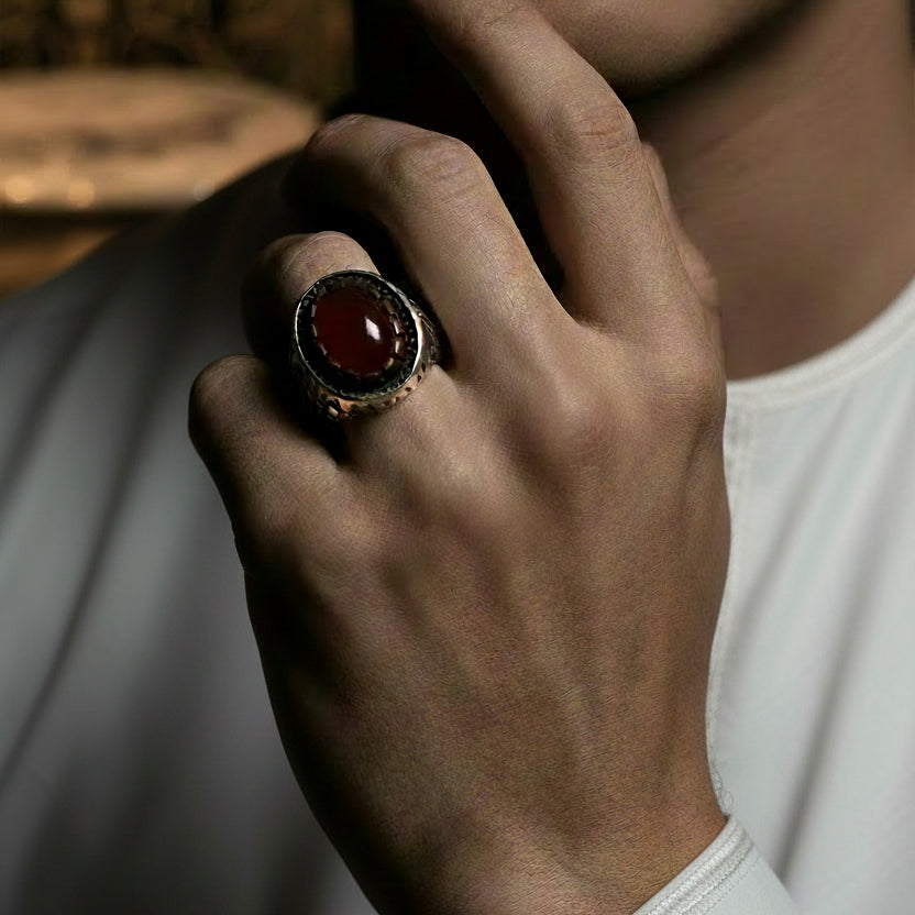 Rihal Yemeni Aqeeq Sterling Silver Ring