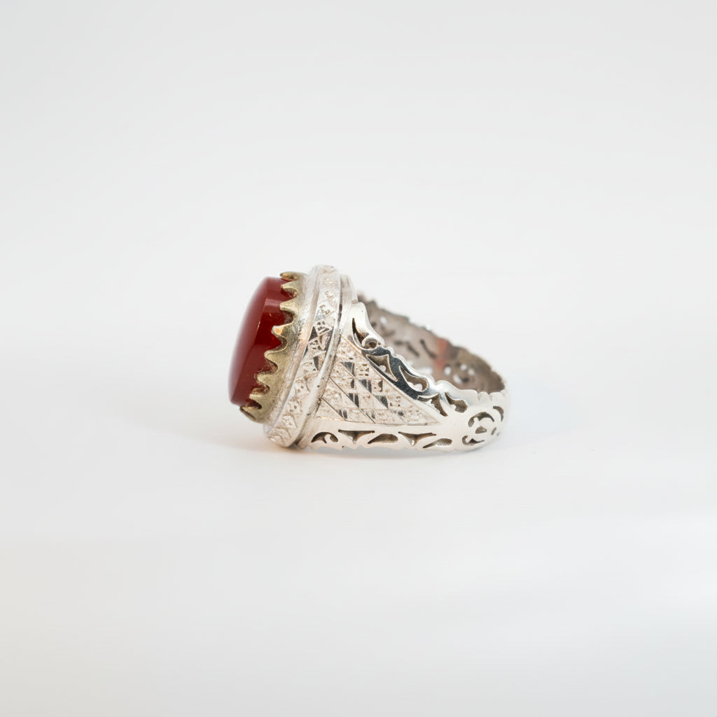 Warith Yemeni Aqeeq Sterling Silver Ring