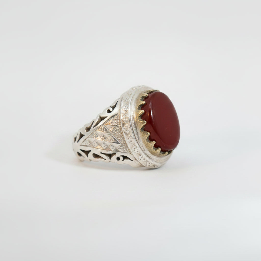 Warith Yemeni Aqeeq Sterling Silver Ring