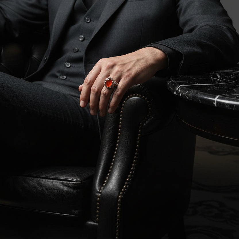 Sirajan Yemeni Aqeeq Sterling Silver Ring